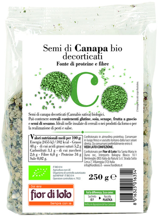 Fior di Loto Semi di Canapa Decorticati Bio 250 g