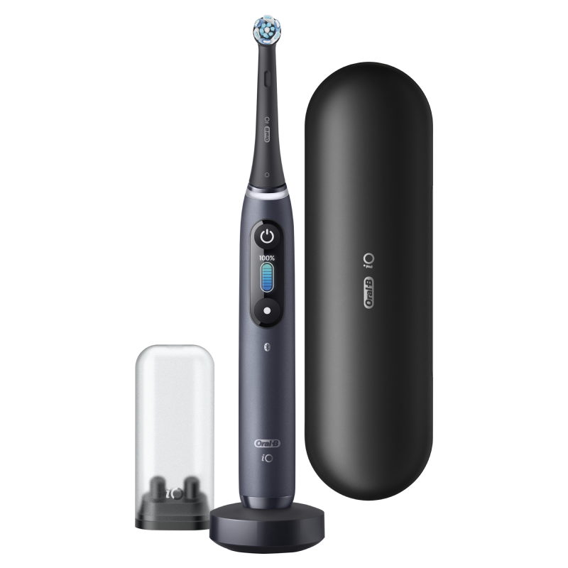 Oral-B iO - 8n - Spazzolino Elettrico Ricaricabile Nero con Tecnologia Magnetica Rivoluzionaria e Display a colori + Custodia da Viaggio Primium