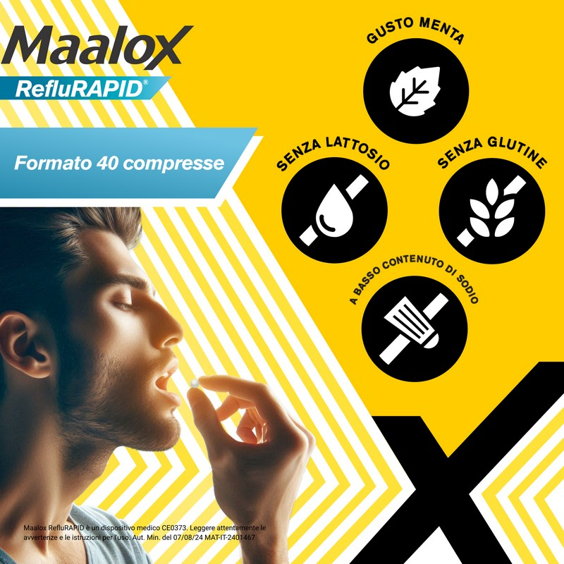 Maalox Reflurapid blocca il reflusso, riduce il bruciore, 40 cpr