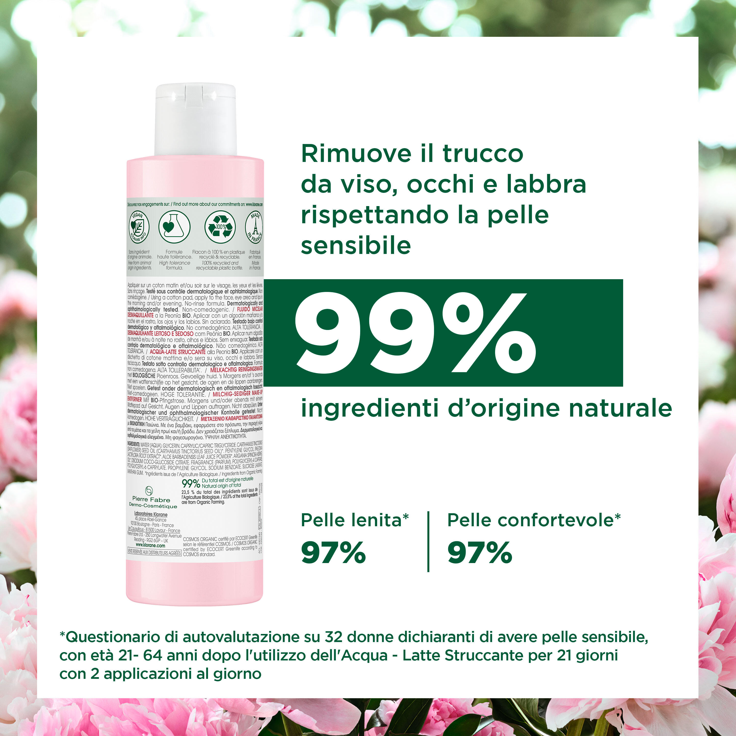 Klorane - Acqua Latte Struccante Alla Peonia Bio Per Pelle Sensibile 200 ml