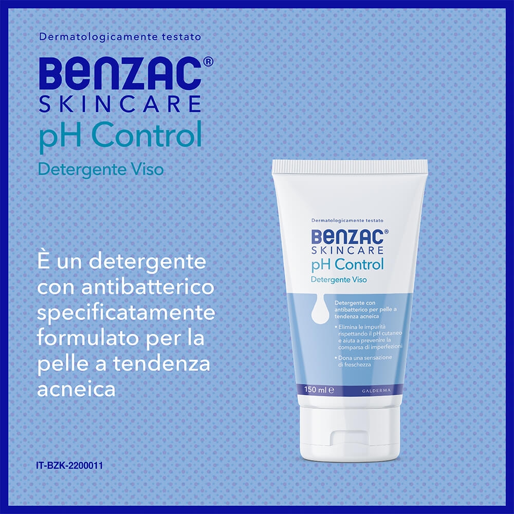 Benzac Skincare pH Control, Detergente Viso, Anti Acne, con Antibatterico, Elimina le Impurità e Rispetta il pH Cutaneo, con Gluconolattone e Zinco 150ml