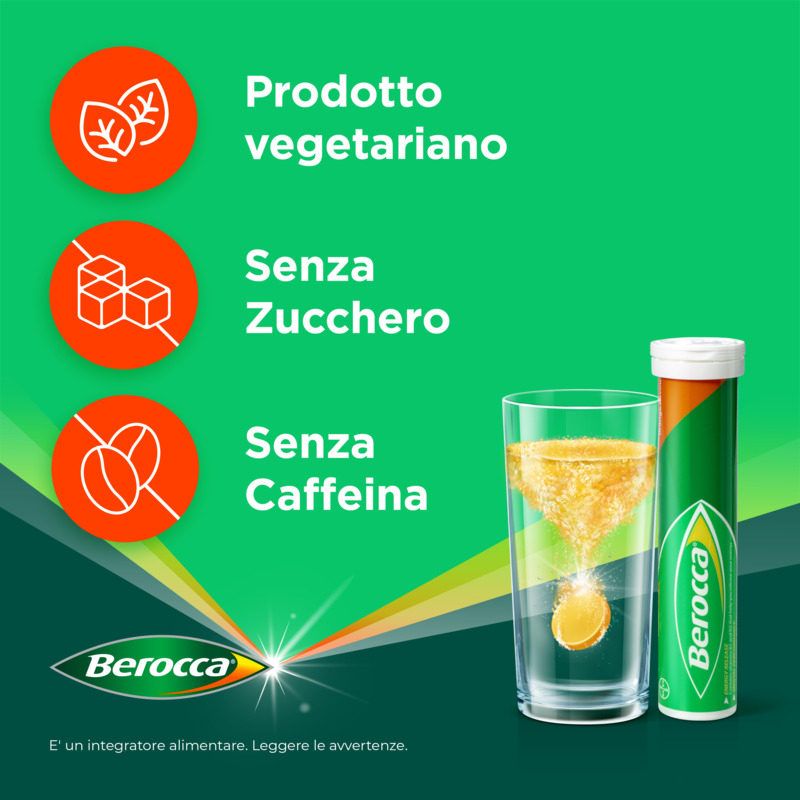 Berocca Plus, Integratore Alimentare, contro Stanchezza Fisica e Mentale, con Vitamine B, Vitamina C, Calcio, Magnesio e Zinco, Gusto Arancia, 15 Compresse Effervescenti