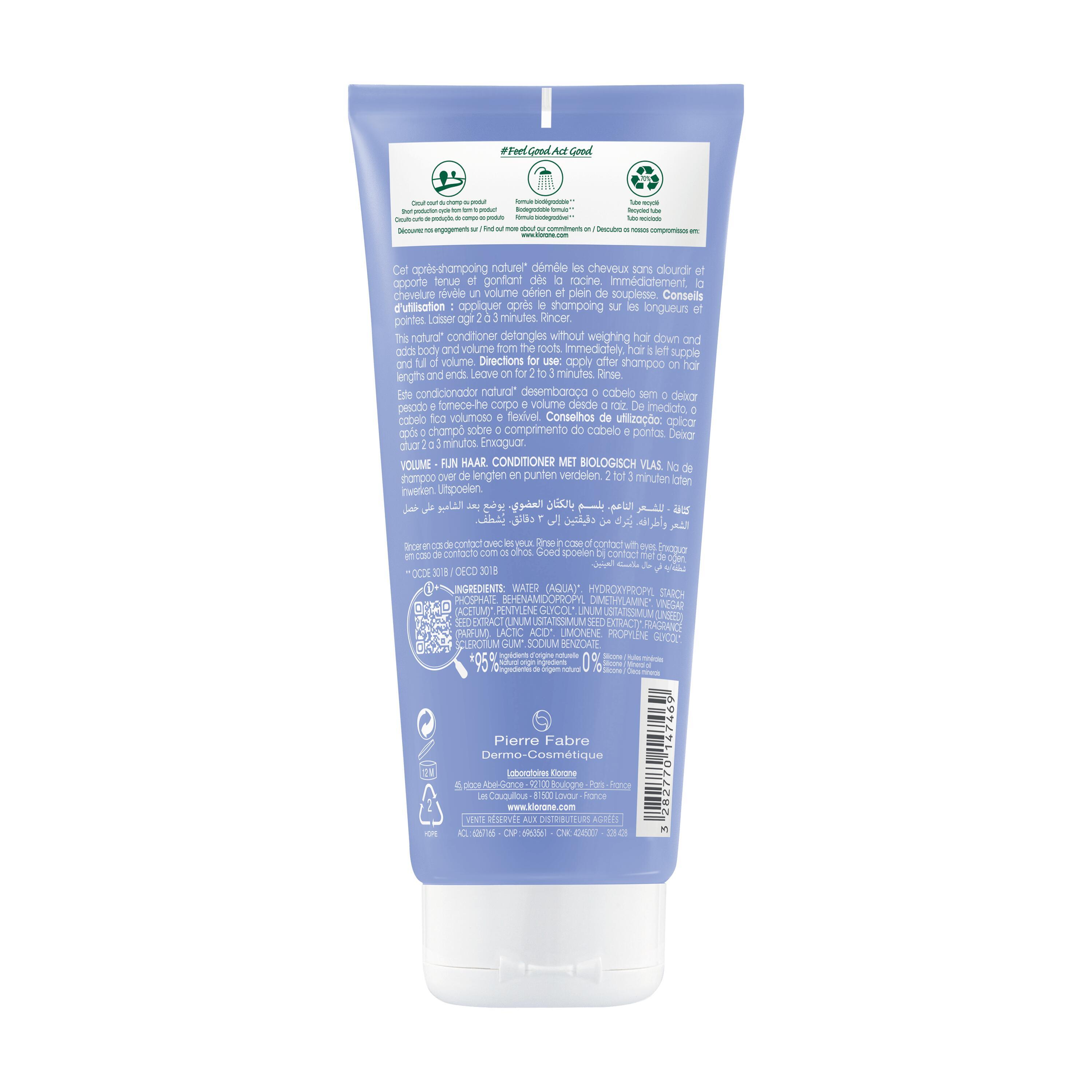 Klorane - Balsamo Volumizzante Al Lino Bio Per Capelli Sottili 200 ml