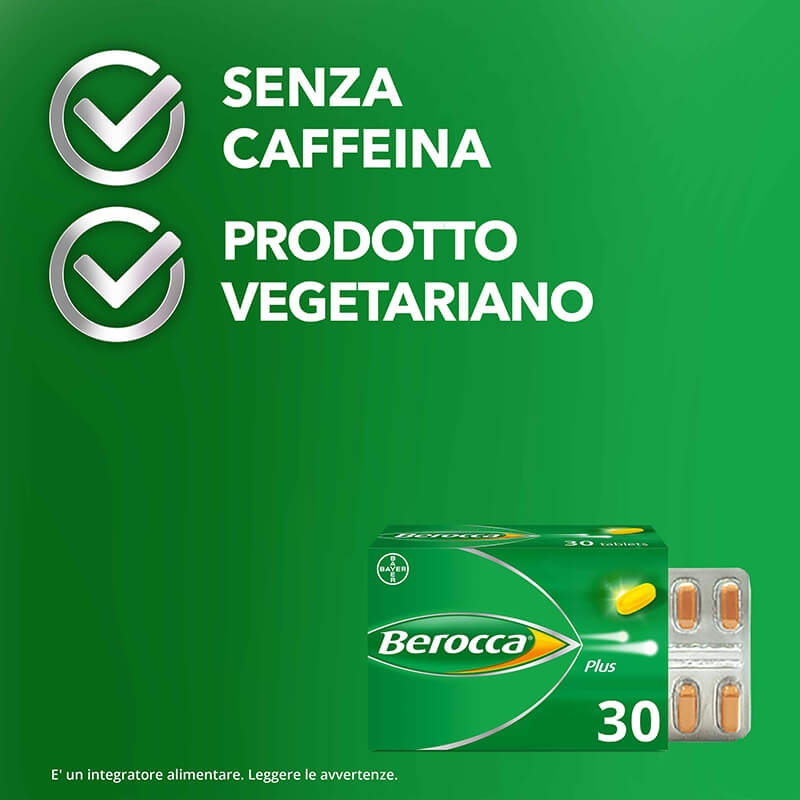 Berocca Plus, Integratore Alimentare, contro Stanchezza Fisica e Mentale, con Vitamine del Gruppo B, Vitamina C, Calcio, Magnesio e Zinco, 30 Compresse Deglutibili