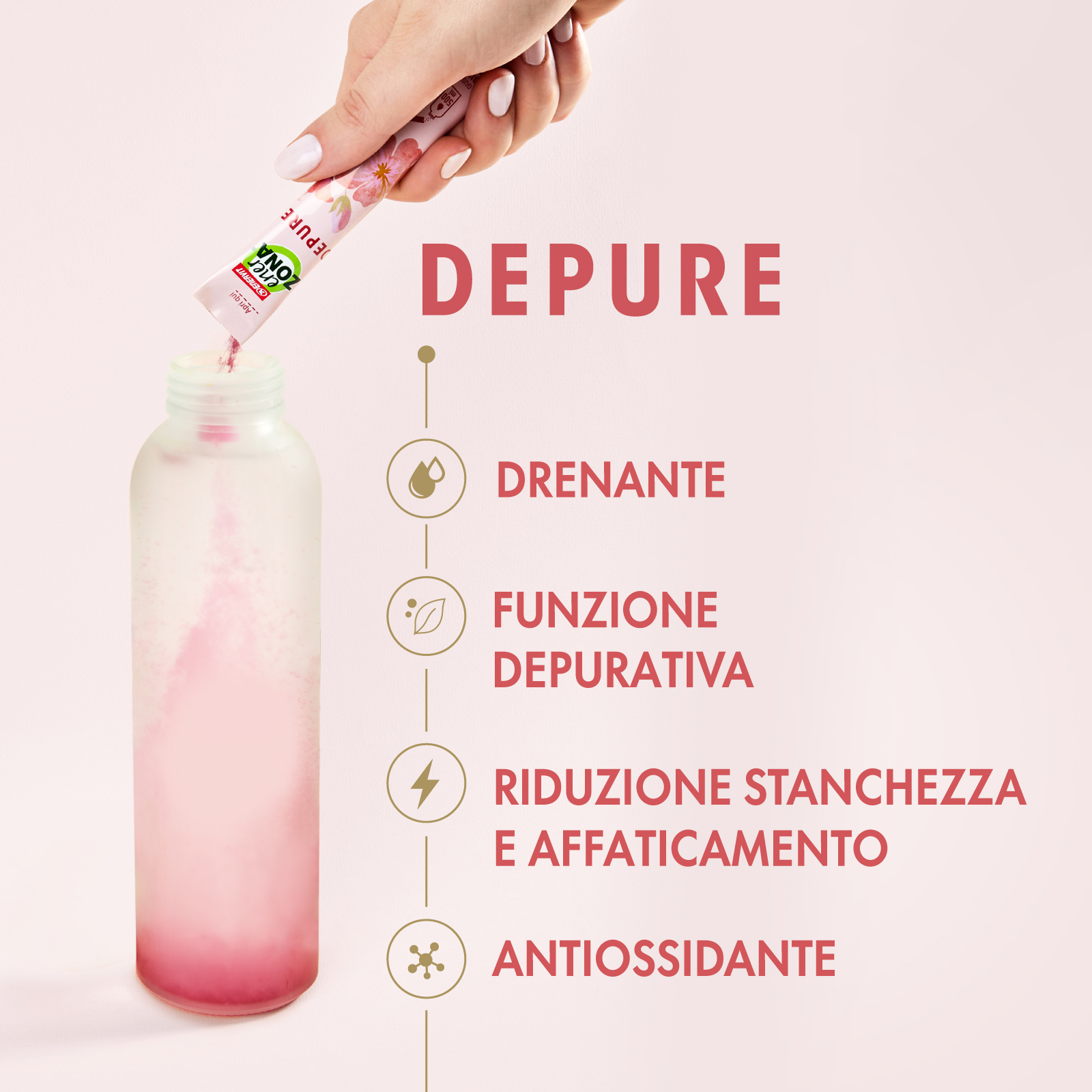 ENERZONA CARE DEPURE per il drenaggio dei liquidi, ad azione antiossidante e depurativa - 20 BUSTINE