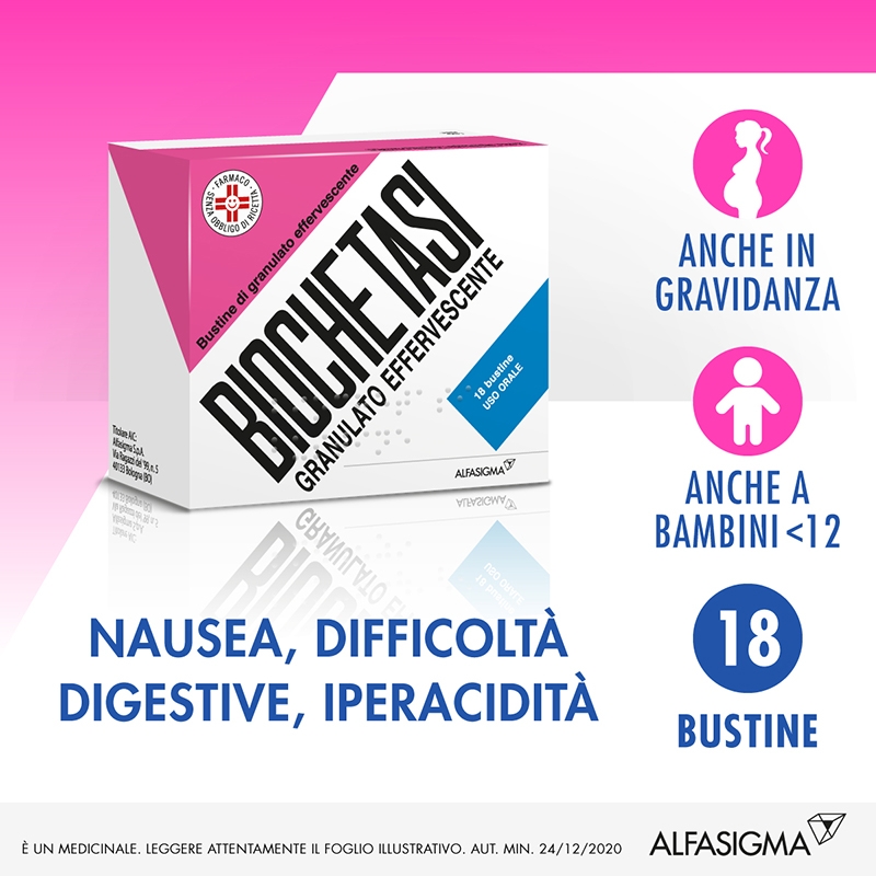 Biochetasi - Granulato effervescente contro sintomi del reflusso, acidità e bruciore di stomaco - 18 Bustine