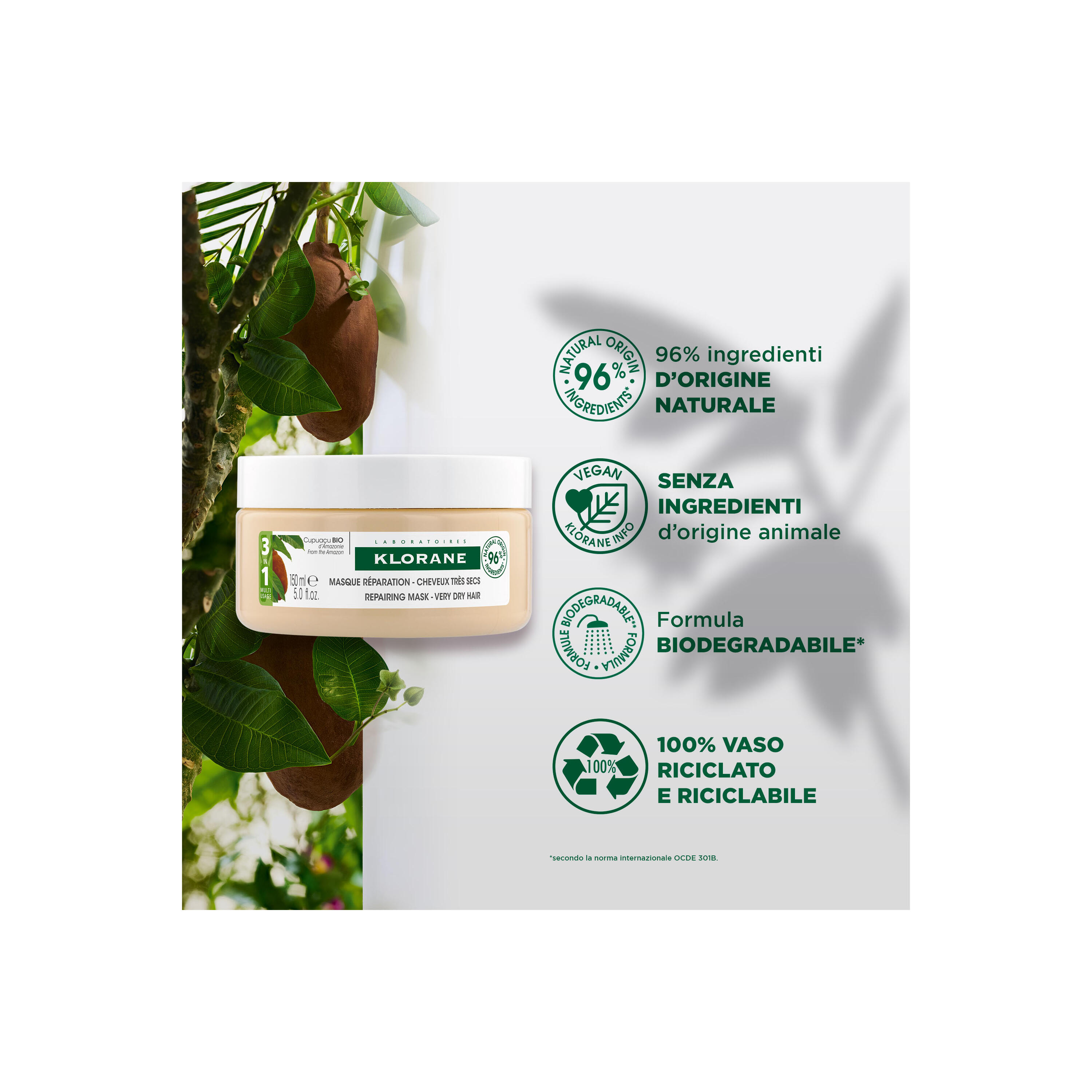 Klorane - Maschera 3 In 1 Per Capelli Al Cupuaçu Bio 150 ml