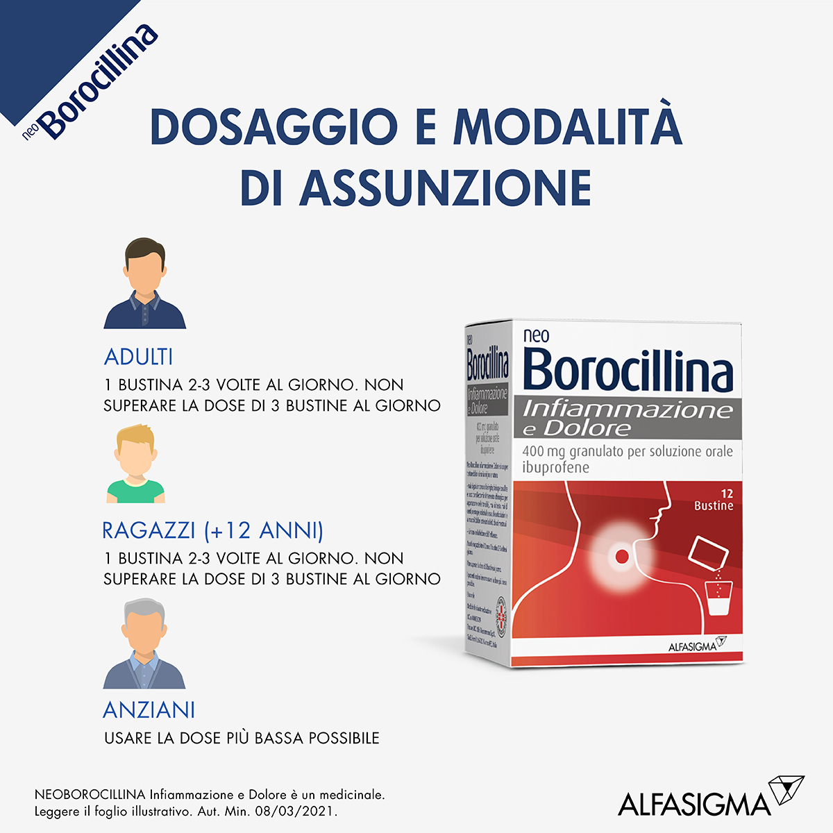 Neo Borocillina Infiammazione e Dolore 400mg Granulato Soluzione Orale 12 Bustine