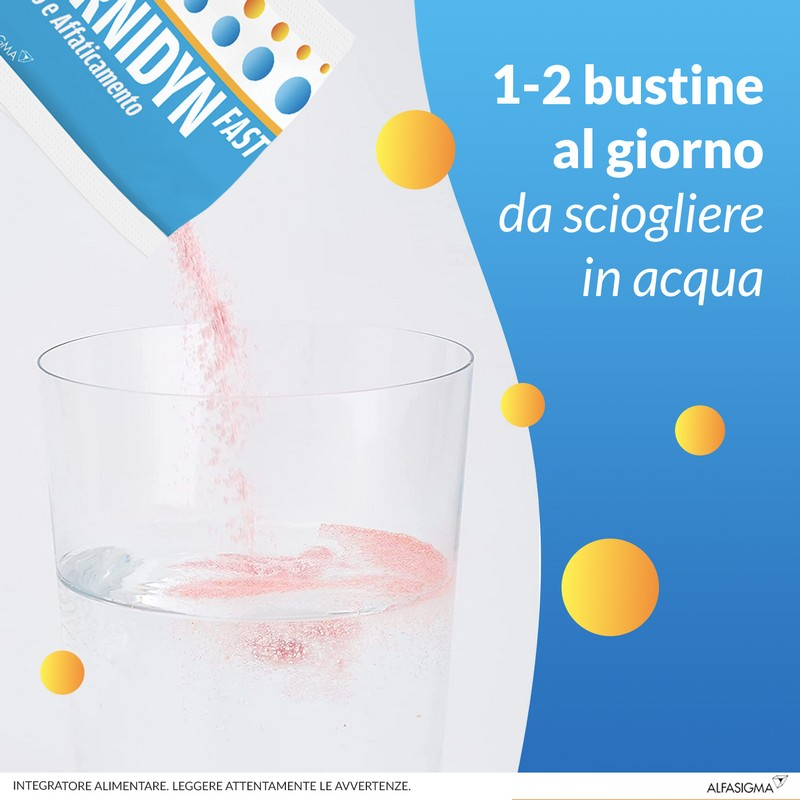 Carnidyn Fast Caldo e Affaticamento, integratore di Sali minerali, magnesio e potassio, zinco e selenio, con Carnitina, utile in caso di spossatezza da caldo o attività sportiva - 12 Bustine scad Aprile 2026 