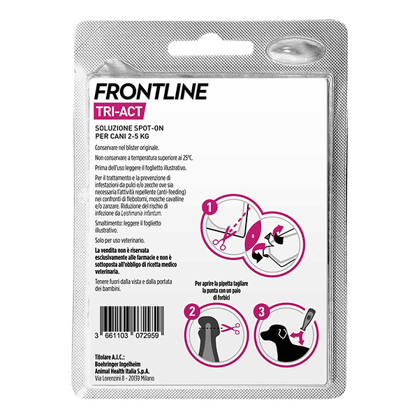 Frontline Tri Act x1 Pipetta, Antiparassitario Per Cani e Cuccioli (Taglia XS 2-5Kg) Contro Pulci, Zecche, Zanzare, Pappataci e Leishmaniosi
