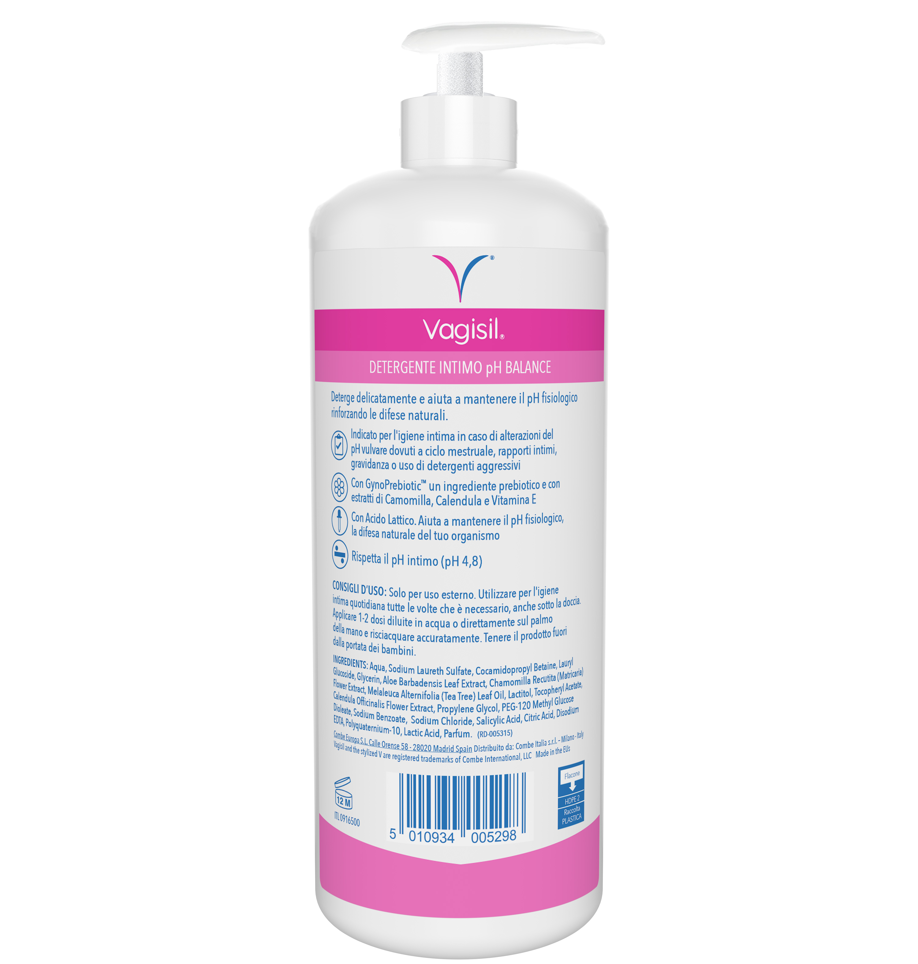 Vagisil Detergente Intimo Ph Balance Per l'Igiene Intima Quotidiana. Con Prebiotici, Rinforza le Difese Naturali e aiuta a mantenere il Ph fisiologico. 500ml