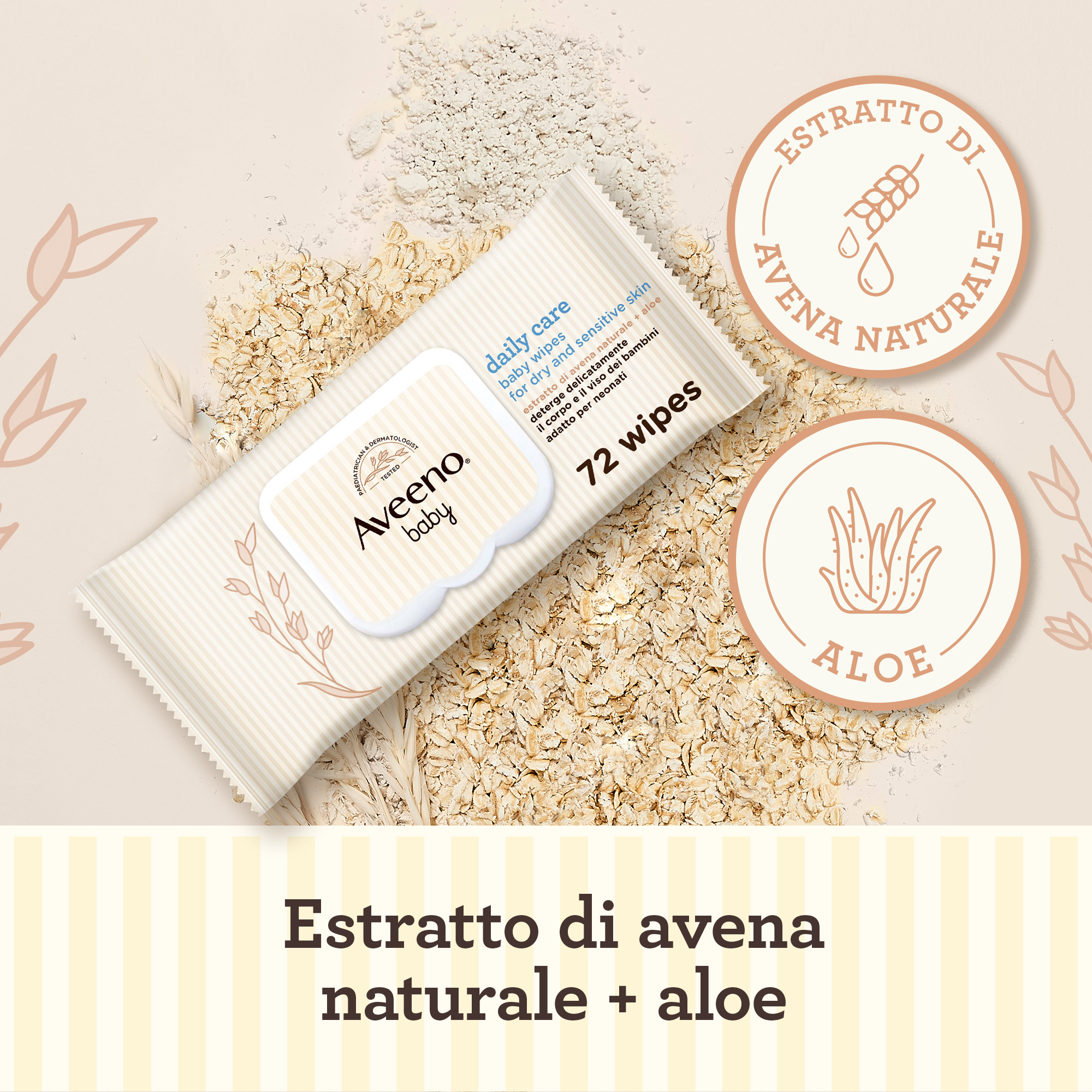 Aveeno Baby Daily Care 72 Salviettine, Salviette neonato e bambino umidificate e delicate