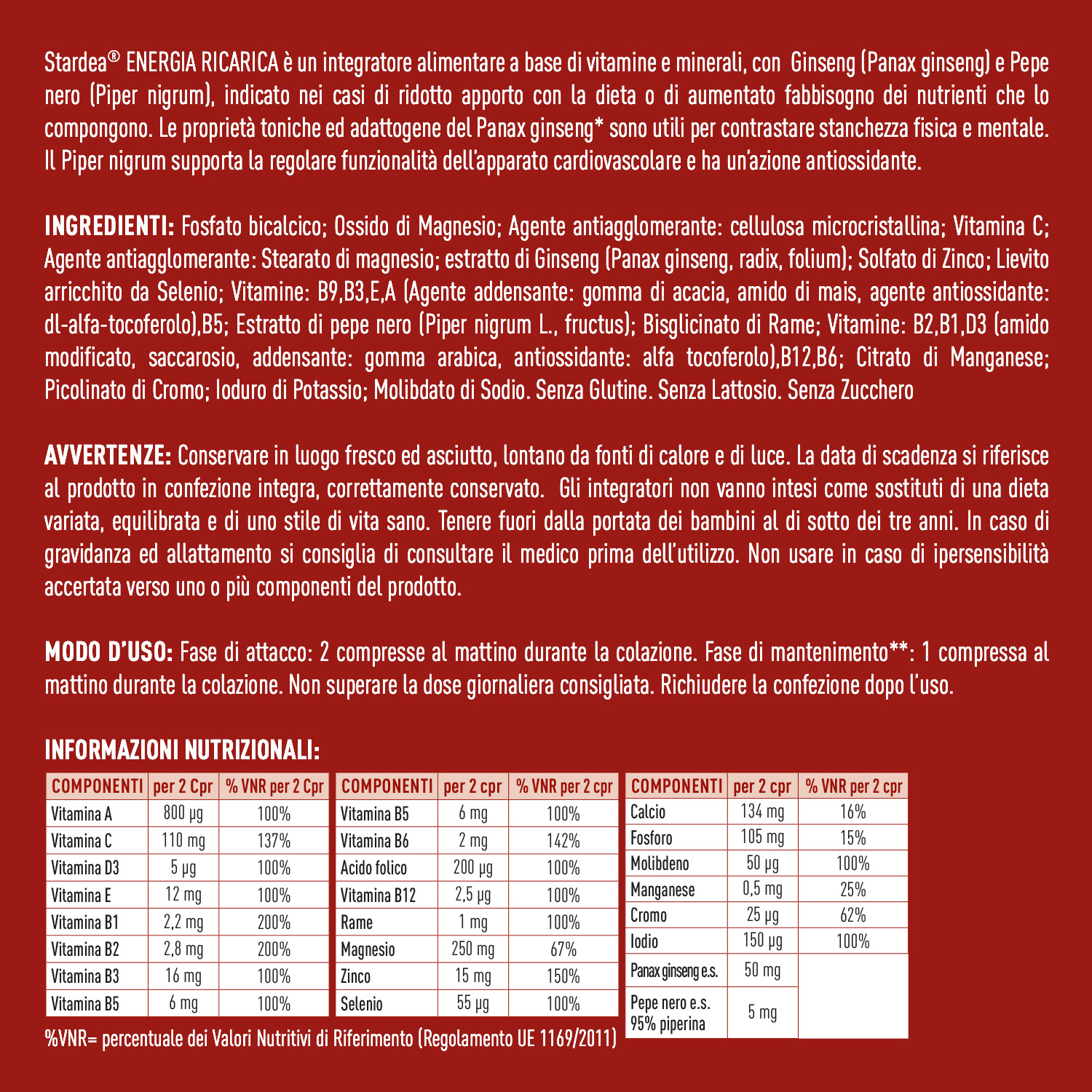 STARDEA ENERGIA RICARICA Compresse - INTEGRATORE ALIMENTARE con VITAMINE, MINERALI E GINSENG