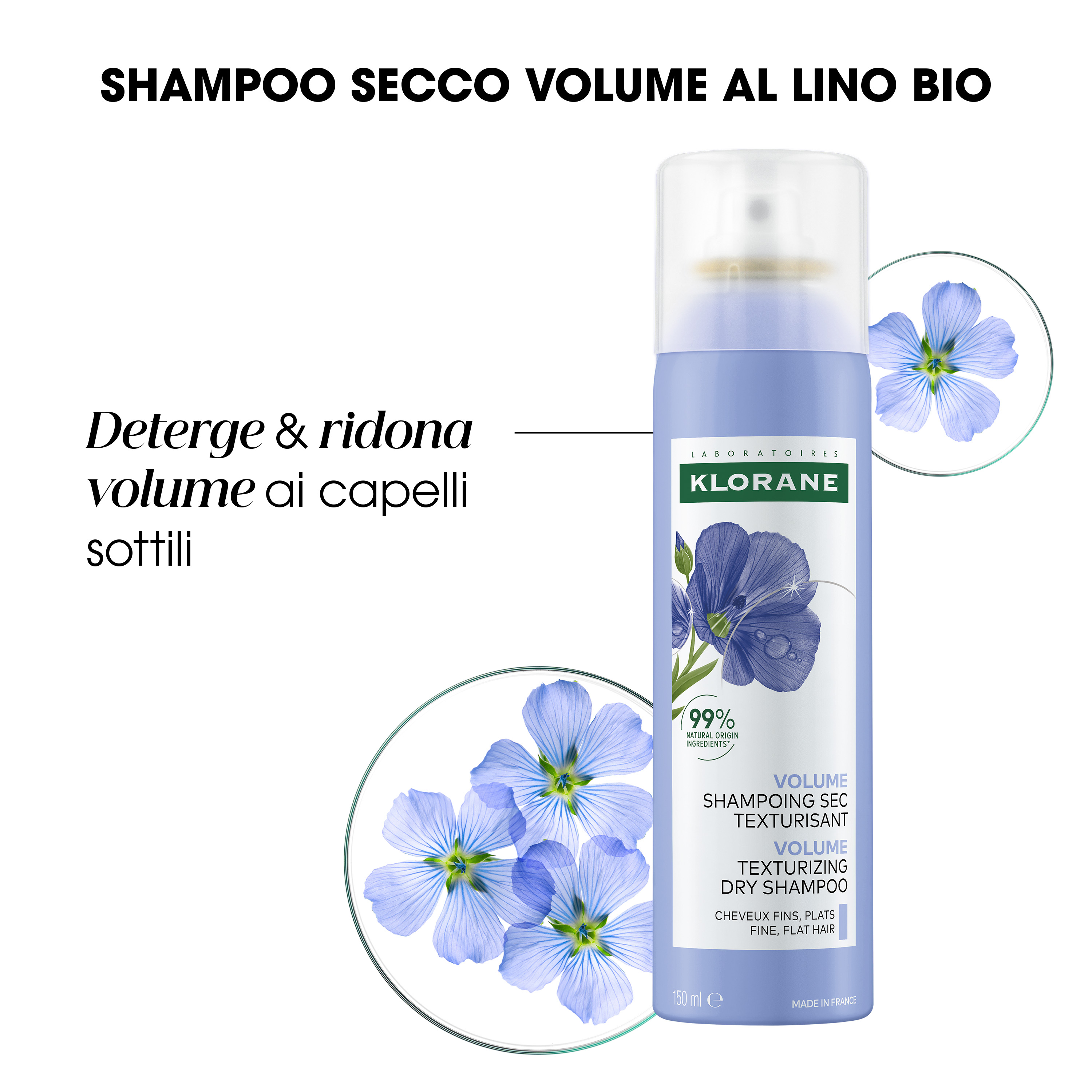 Klorane Shampoo Secco Volume Al Lino Bio 150ml