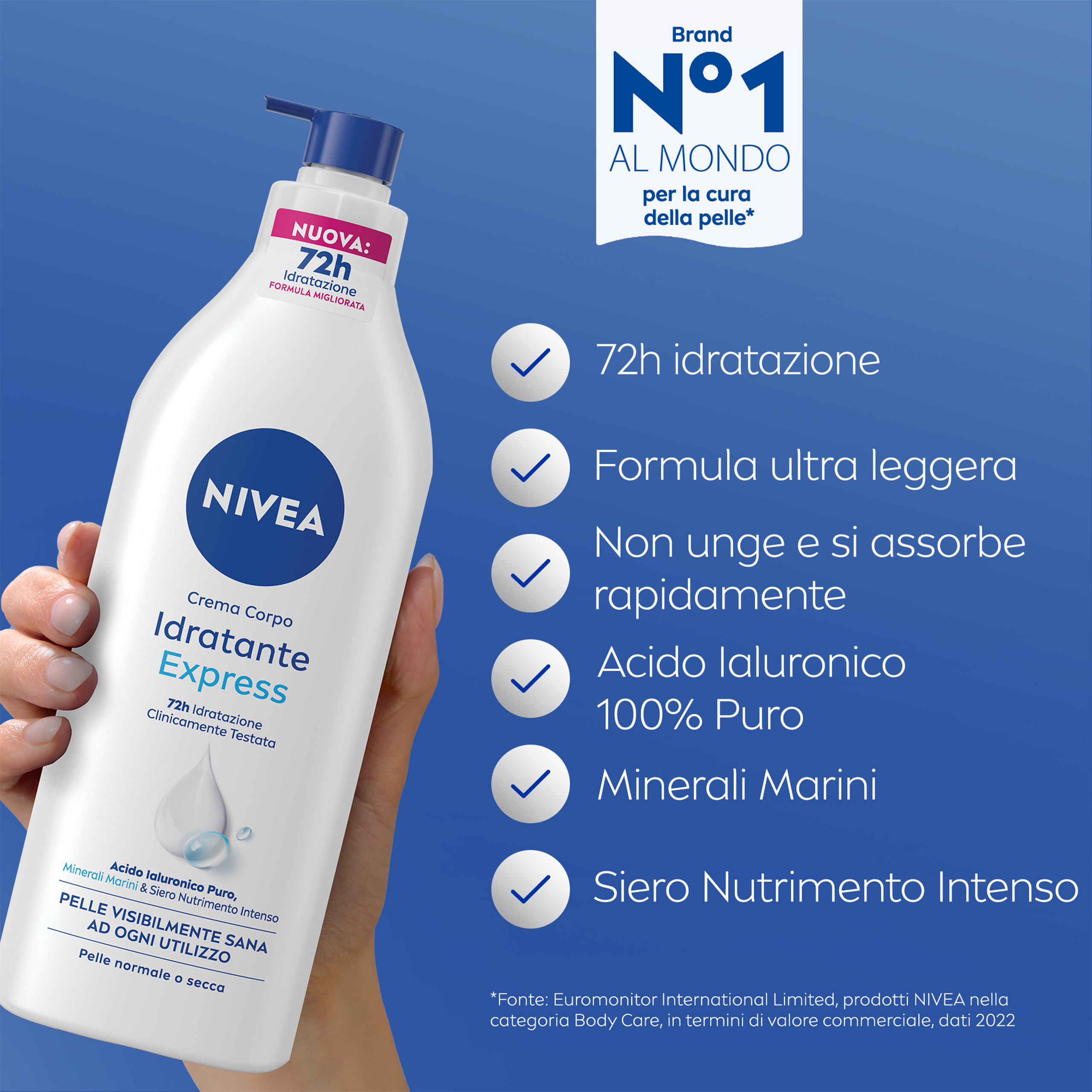 Nivea Crema Corpo Idratante Express 500 ml, Crema corpo idratante 72 ore per pelle secca o normale