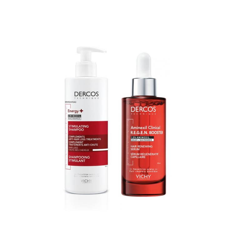 Vichy Dercos - Shampoo Energizzante Anticaduta 390 ml + Booster Aminexil Clinical R.E.G.E.N. 90 ml