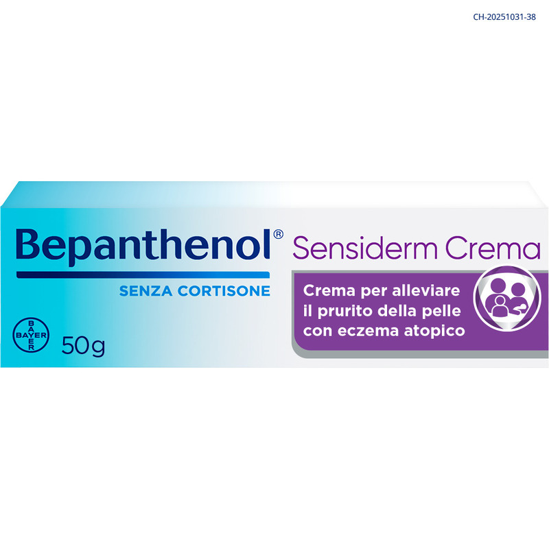 Bepanthenol Sensiderm Crema, per Pelle secca o irritata, Dermatite, Eczema, Reazioni allergiche, con Pantenolo, Senza Cortisone, Allevia Prurito e Arrossamento,  Tubo da 50g
