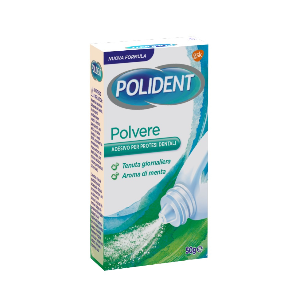 Polident Polvere Adesivo per Protesi Dentale Tenuta Giornaliera Gusto Menta 50 g