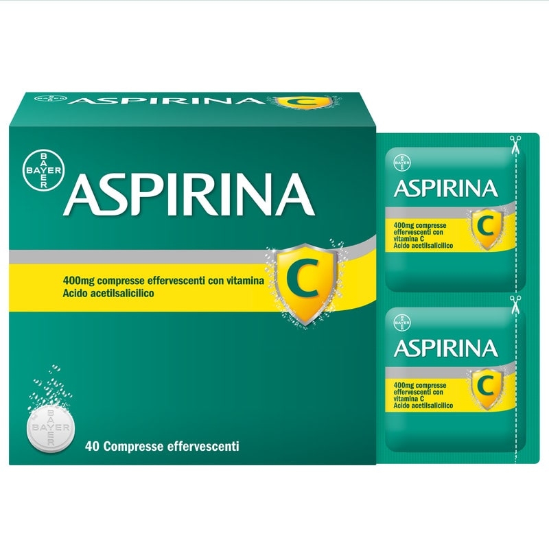 Aspirina C, contro sintomi di Raffreddore, Influenza e Febbre, 400 mg di Acido Acetilsalicilico + 240 mg di Vitamina C, antinfiammatorio e analgesico, 40 Compresse Effervescenti