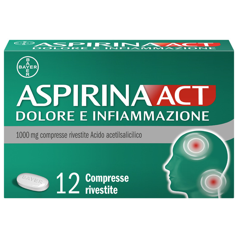 Aspirina Act Dolore e Infiammazione, Antidolorifico e Antinfiammatorio contro Dolori Muscolari e Articolari, Cervicale, Mal di Testa, Mal di Schiena, 12 Compresse Rivestite