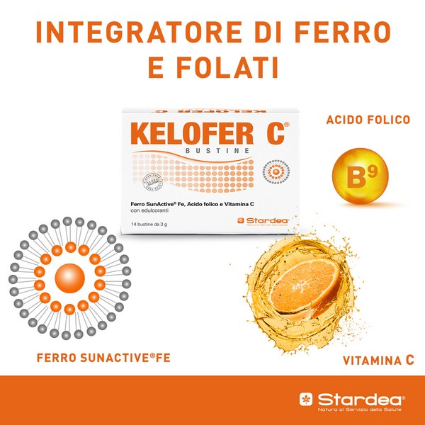 Kelofer C Integratore di Ferro Acido Folico e Vitamina C 14 Bustine