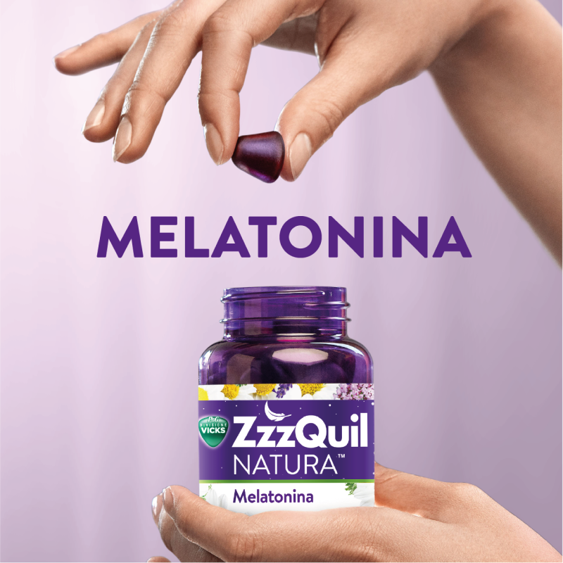 Integratore per il sonno ZzzQuil NATURA gusto MANGO & BANANA: 30 pastiglie gommose a base di melatonina con camomilla, valeriana e lavanda