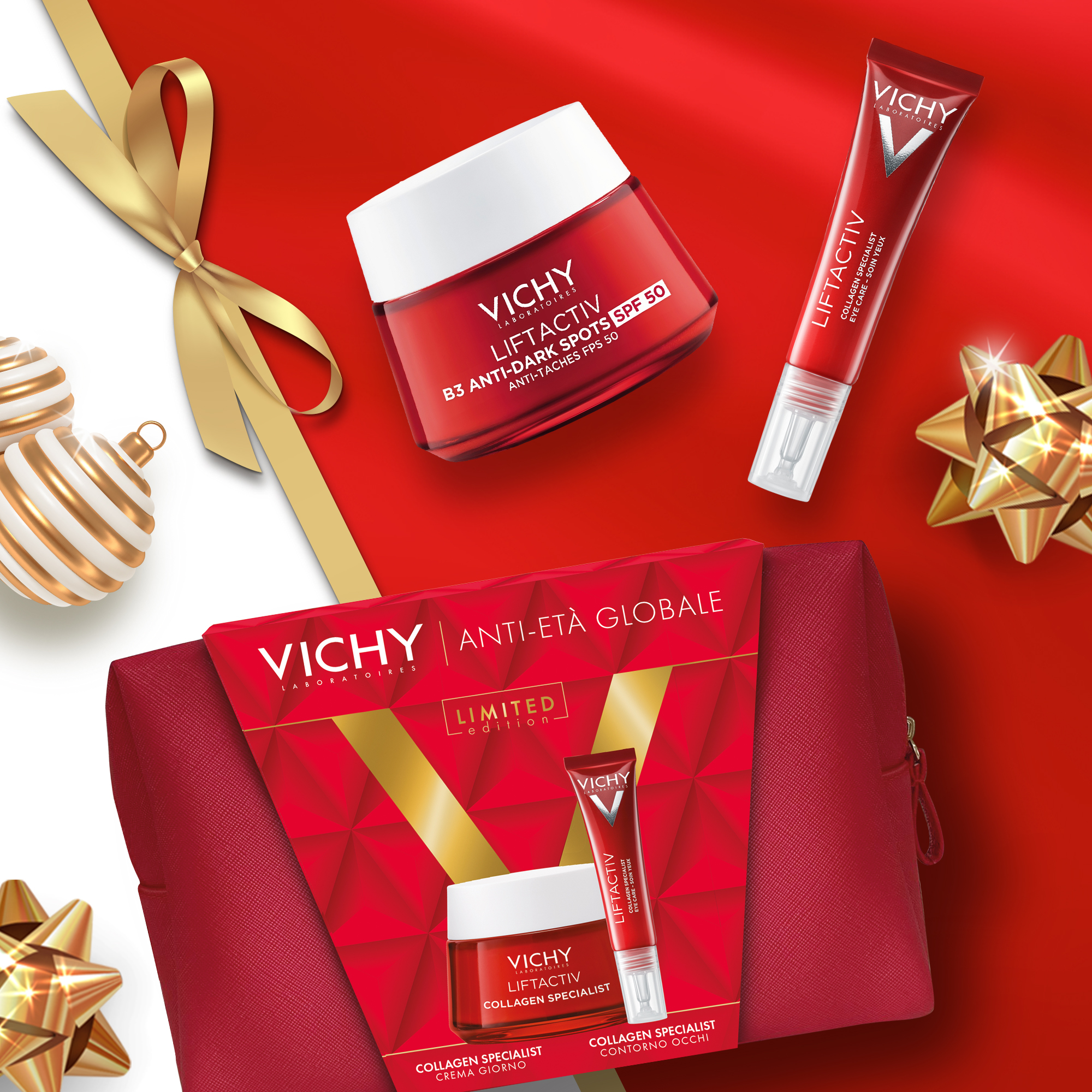Vichy Pochette Regalo per un effetto Anti-Età Global con Crema Giorno Liftactiv Collagen Specialist 50 ml + Contorno Occhi 15 ml