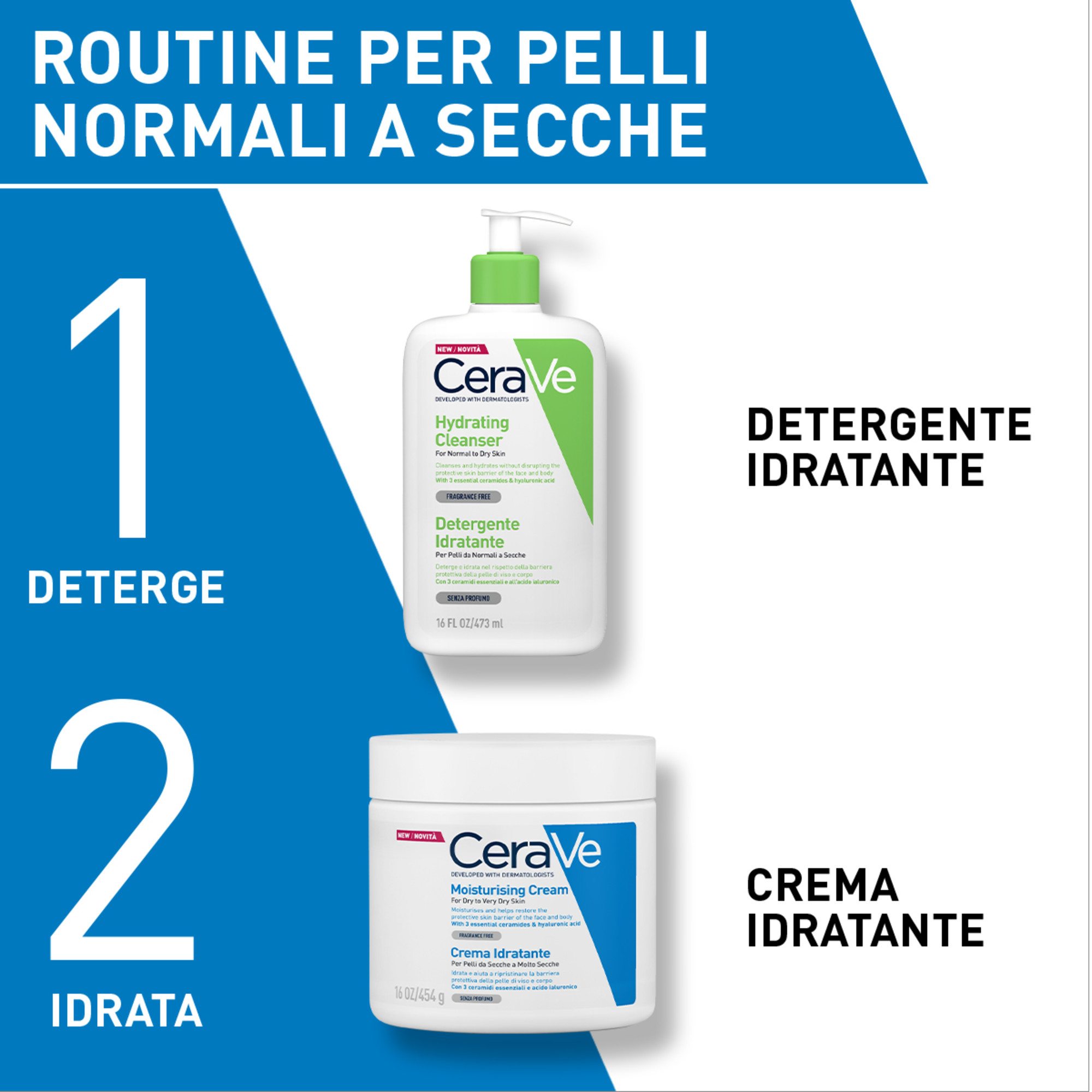 CeraVe Crema Idratante, Per Pelli Da Secche a Molto Secche Per il Corpo e il Viso, 454g