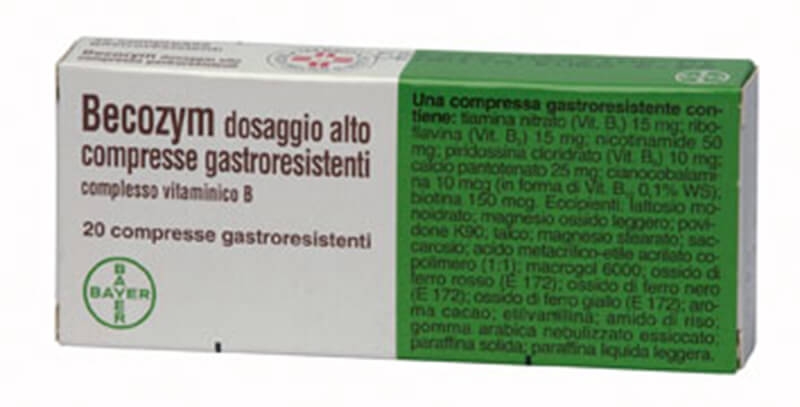 Becozym, Vitamine gruppo B, Vitamina B1, B2, B3, B6, B5, B12 e B7, 20 Compresse Gastroresistenti