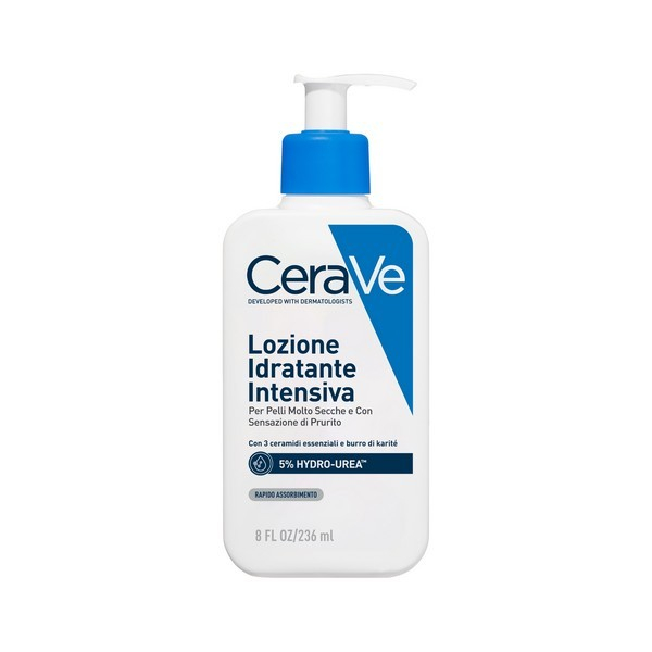 CeraVe Lozione Idratante Intensiva per Pelle Secca e Molto Secca con Sensazione di Prurito, con Hydro-Urea e Burro di Karité, idrata intensamente la pelle e da sollievo immediato alla sensazione di prurito, 236 ml