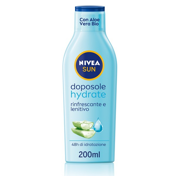 Nivea Sun Latte Doposole Hydrate 200 ml, Dopo sole idratante con Aloe Vera Bio e Acido Ialuronico