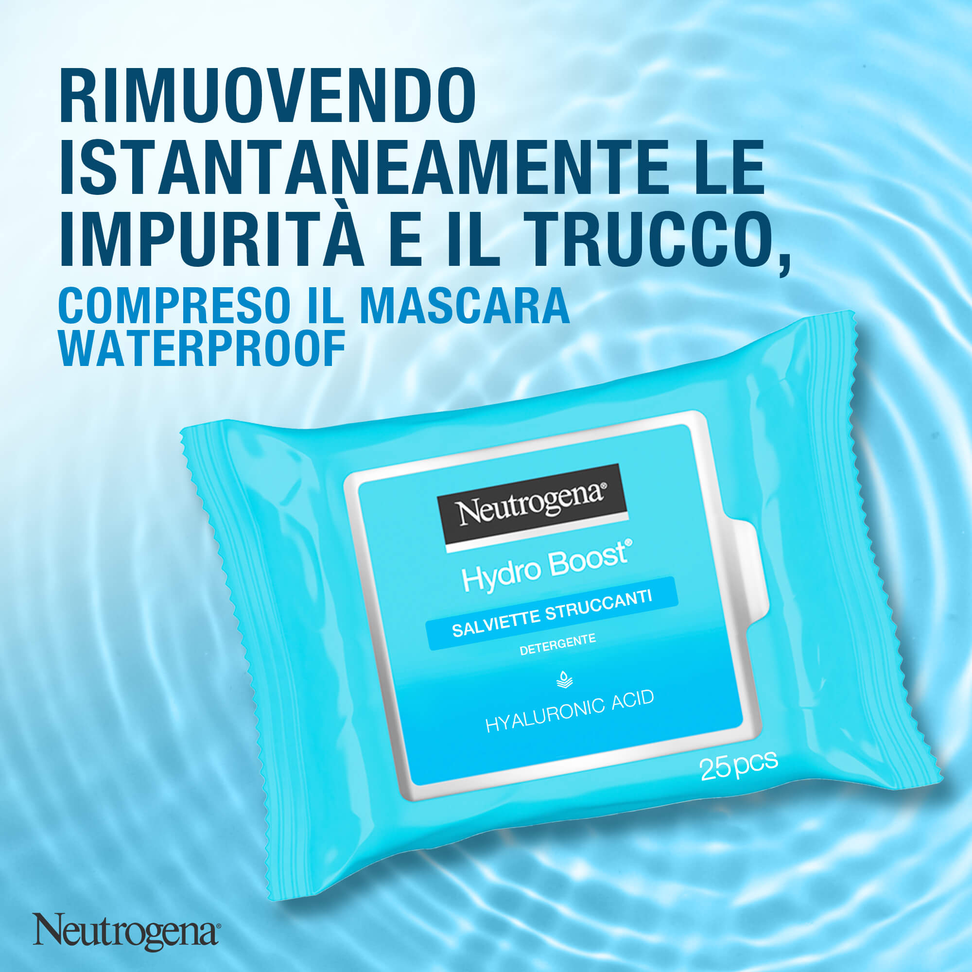 Neutrogena Hydro Boost 25 Salviette Struccanti, Salviettine struccanti per trucco waterproof