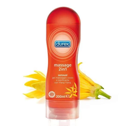 Durex Massage 2in1 Sensual Box con Ylang Ylang - Gel massaggio corpo e lubrificante - 200 ml