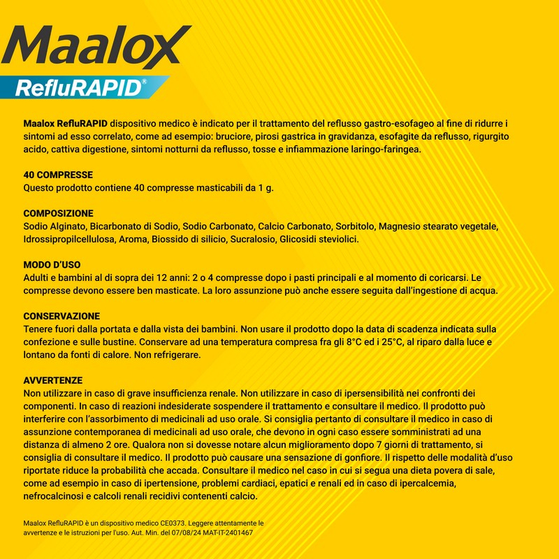 Maalox Reflurapid blocca il reflusso, riduce il bruciore, 40 cpr