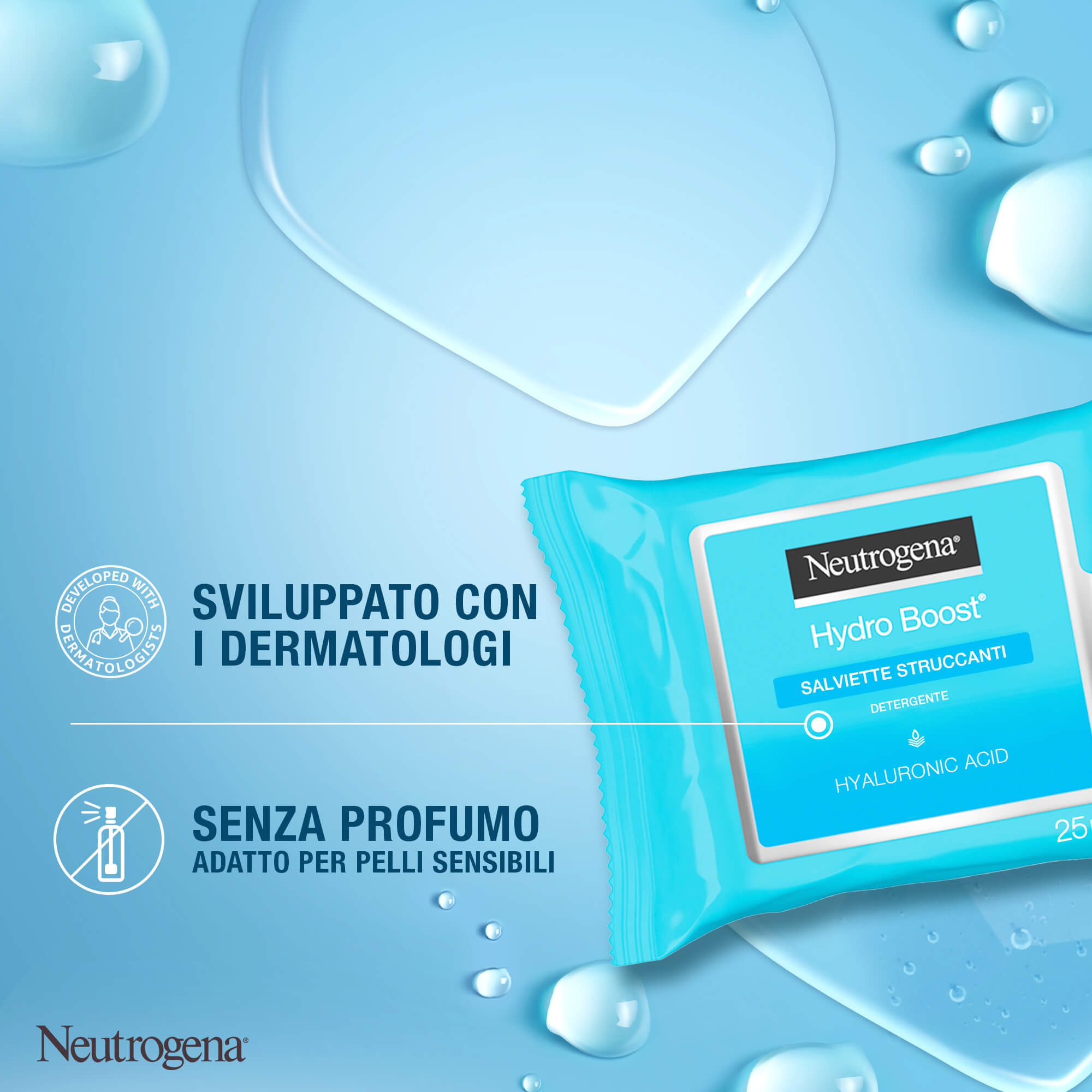 Neutrogena Hydro Boost 25 Salviette Struccanti, Salviettine struccanti per trucco waterproof