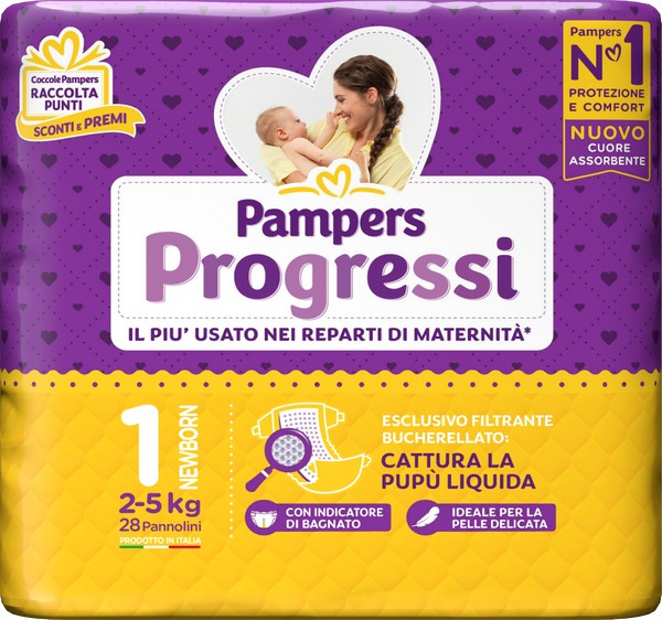 PAMPERS Progressi 28 Pannolini Taglia 1-NEWBORN Dai 2 ai 5kg