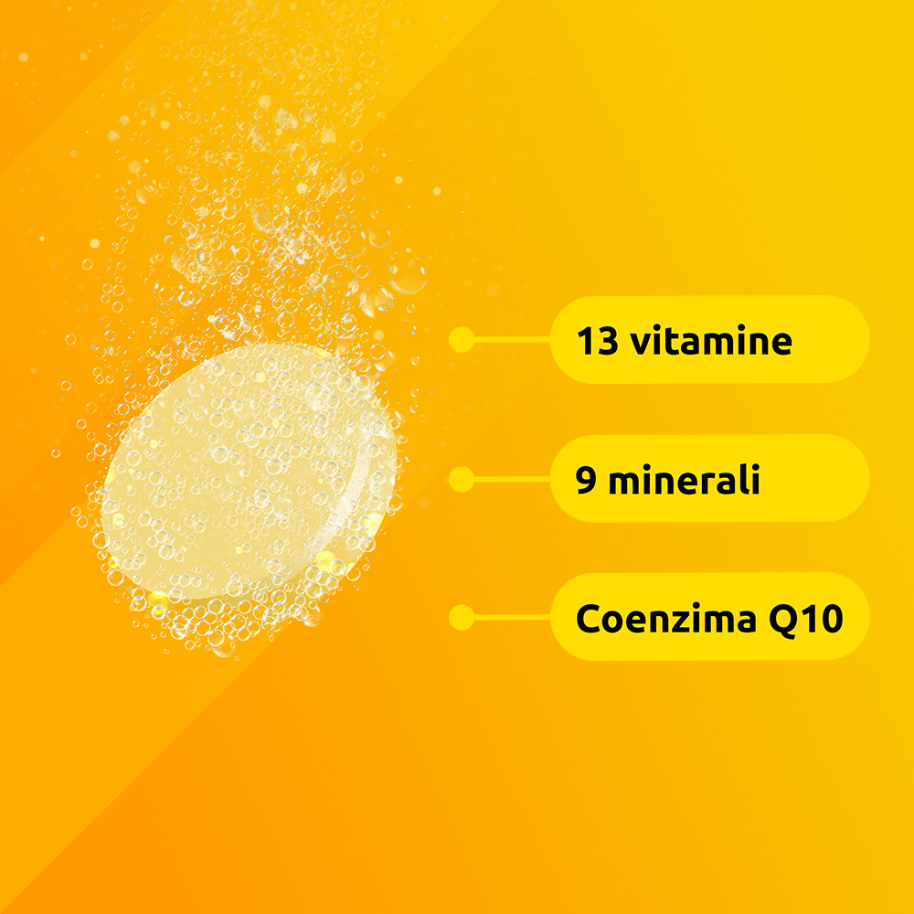Supradyn Ricarica Integratore Multivitaminico Completo con Vitamine A, B, C, D, E, K, Minerali e Coenzima Q10 contro la Stanchezza, Gusto Arancia, 30 Compresse Effervescenti