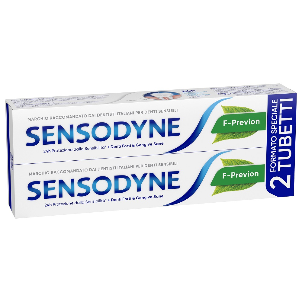 Sensodyne F-Previen Dentifricio Denti Sensibili Igiene Dentale Gusto Menta Fresca 2x75 ml