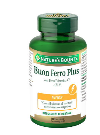 Nature's Bounty Buon Ferro Plus Integratore Metabolismo Energetico 100 Caspule