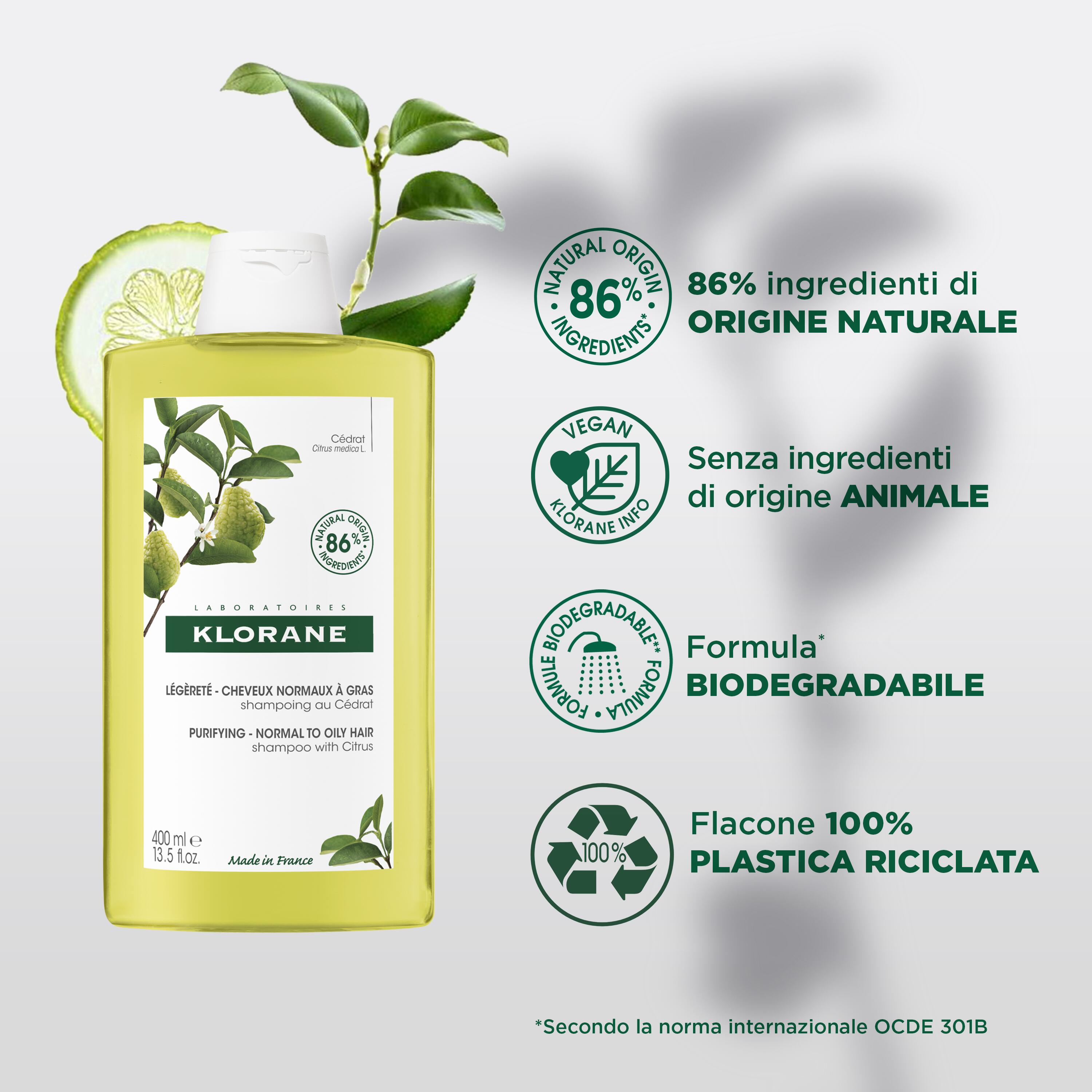Klorane - Shampoo Energizzante Al Cedro Per Capelli Da Normali A Grassi 400 ml