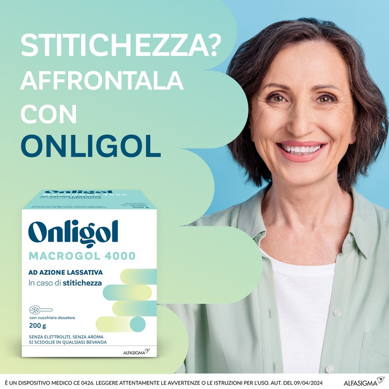 Onligol - Lassativo a base di Macrogol 4000 - senza elettroliti - lassativi in polvere utili in caso di stitichezza - 200 g