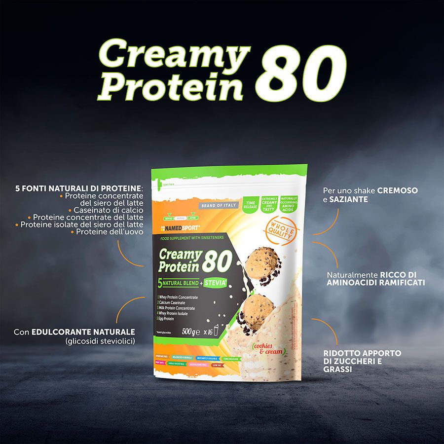 Named Sport Creamy Protein 80 Cookies & Cream Polvere 500 g - Proteine Del Siero Del Latte