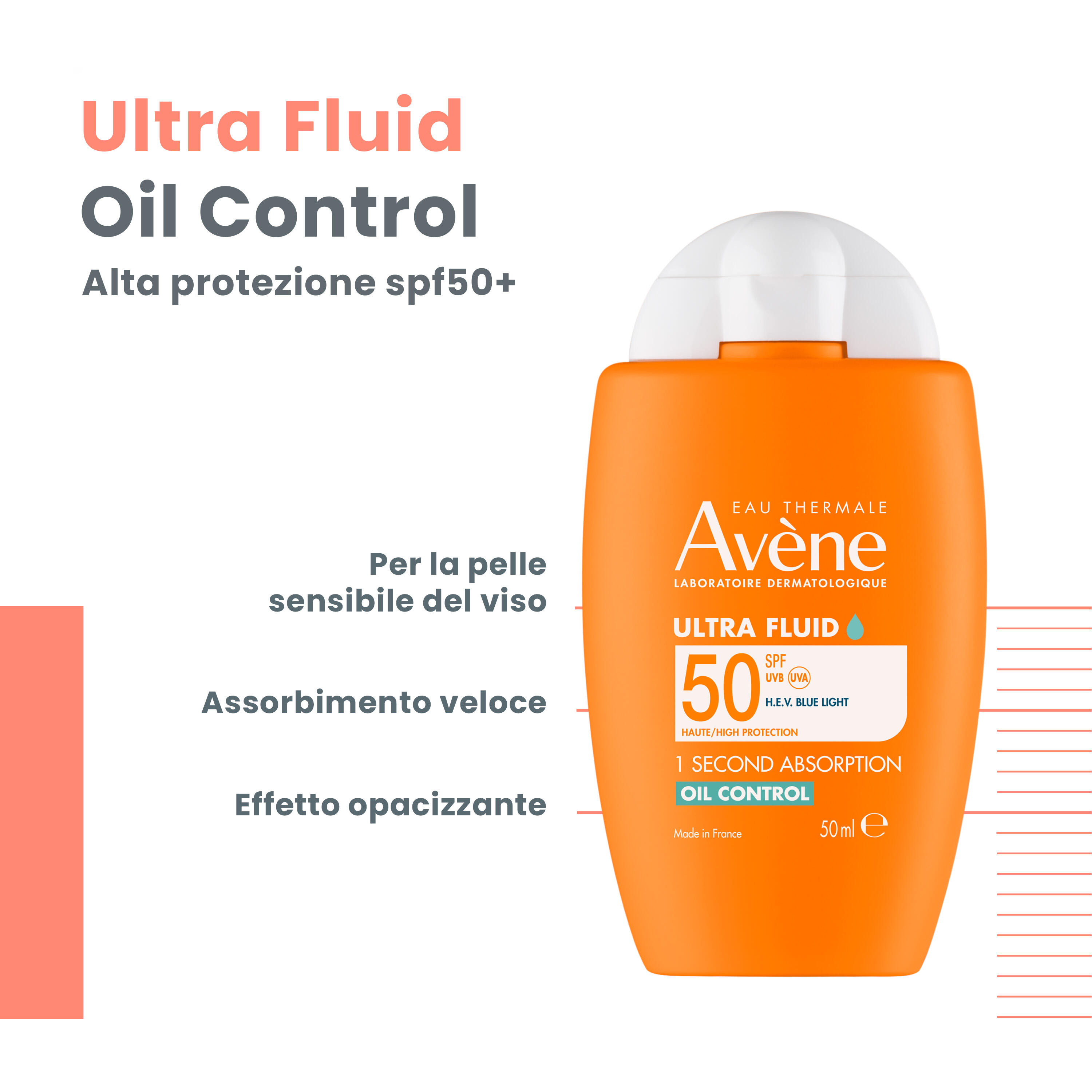 Eau Thermale Avène Ultra fluid oil control SPF 50, alta protezione, 50 ml 