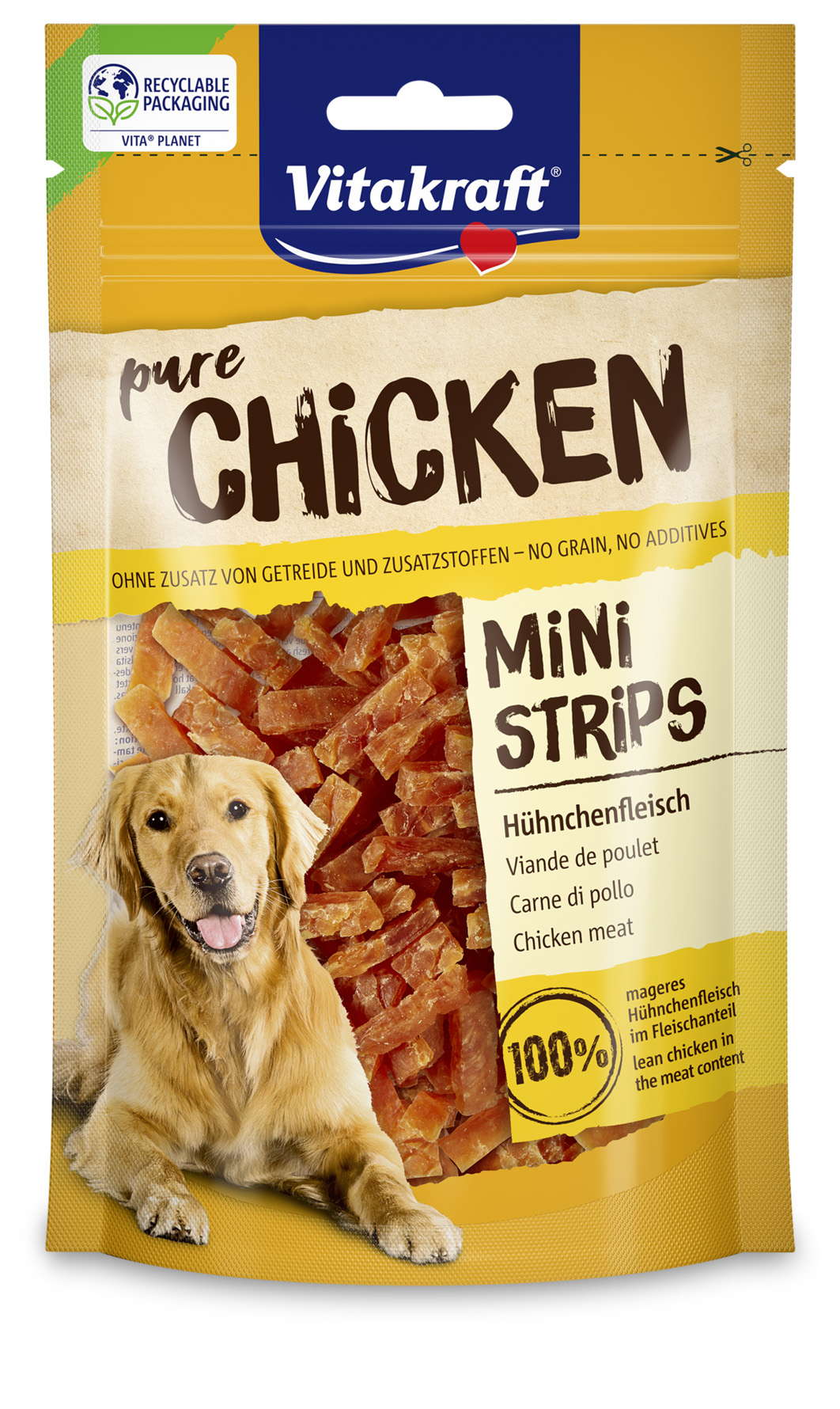 VITAKRAFT CANE SNACK PURE CHICKEN STRIPS MINI CON CARNE DI POLLO 80GR