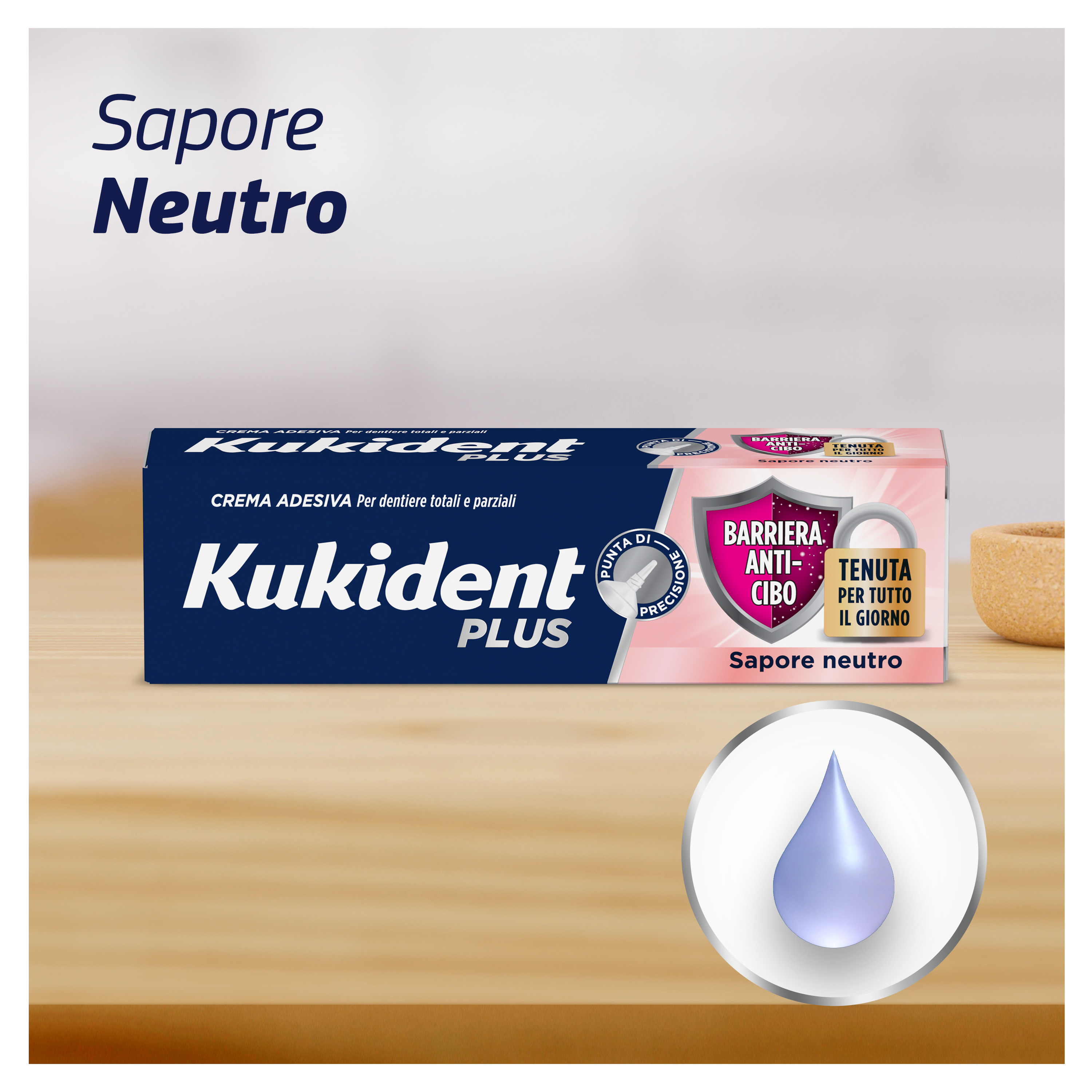 Kukident Plus Barriera Anti-cibo. Crema Adesiva Per Dentiere Totali e Parziali. Sapore Neutro 57 ml