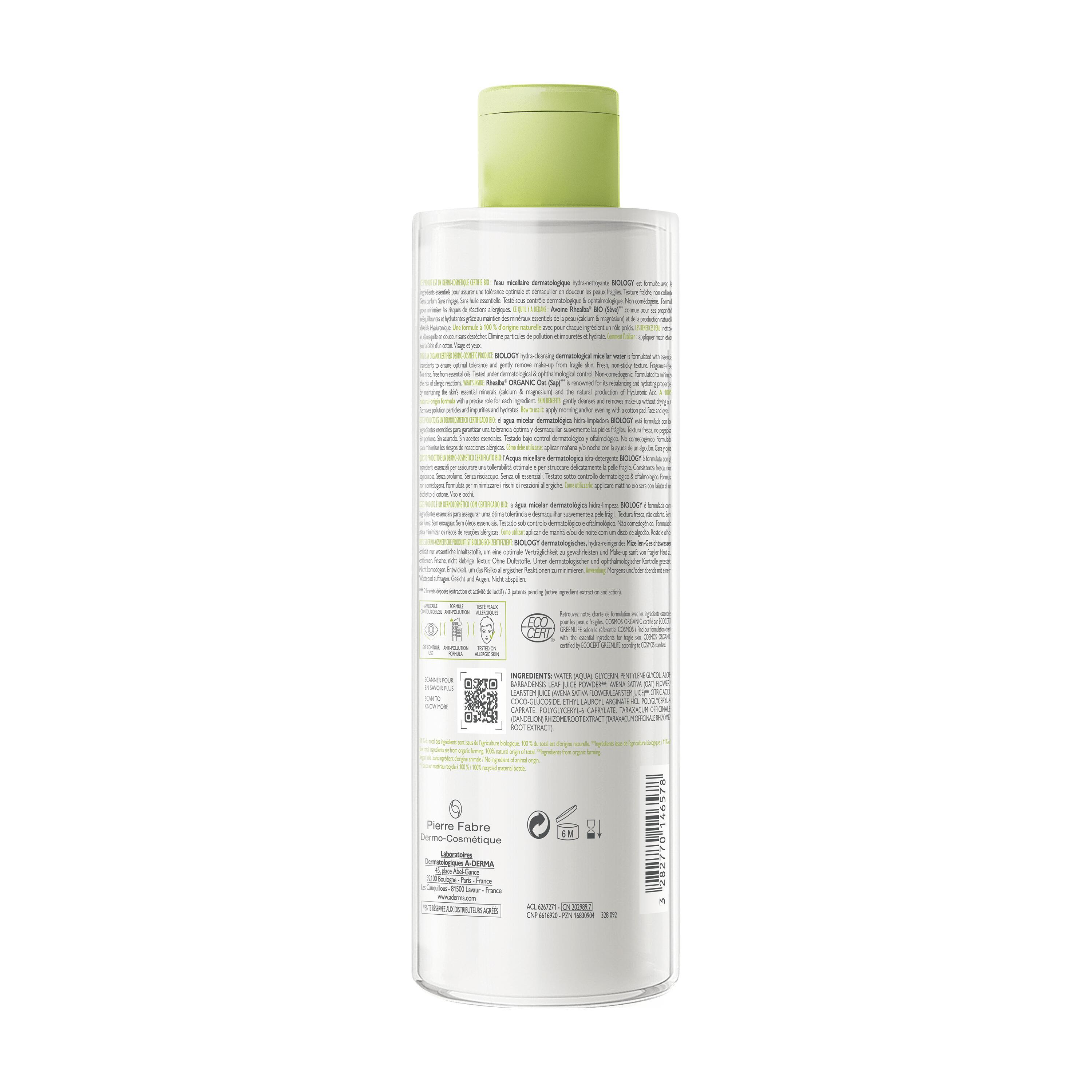 A-Derma - Biology Acqua Micellare Dermatologica Idra-Detergente Per Pelle Fragile 400 ml