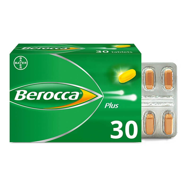 Berocca Plus, Integratore Alimentare, contro Stanchezza Fisica e Mentale, con Vitamine del Gruppo B, Vitamina C, Calcio, Magnesio e Zinco, 30 Compresse Deglutibili