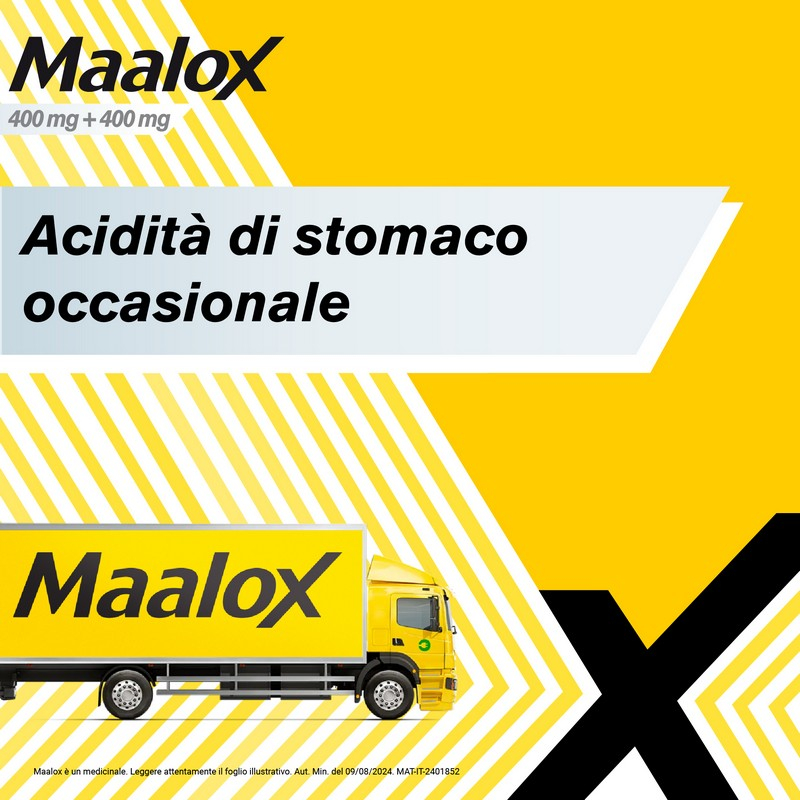 Maalox 400+400 MG, contro acidità di stomaco occasionale, 40 cpr