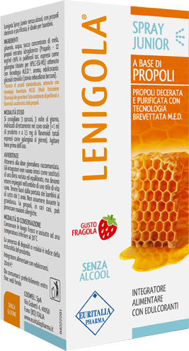Lenigola Junior Spray - Integratore con propoli per mal di gola - Gusto fragola - 20 ml