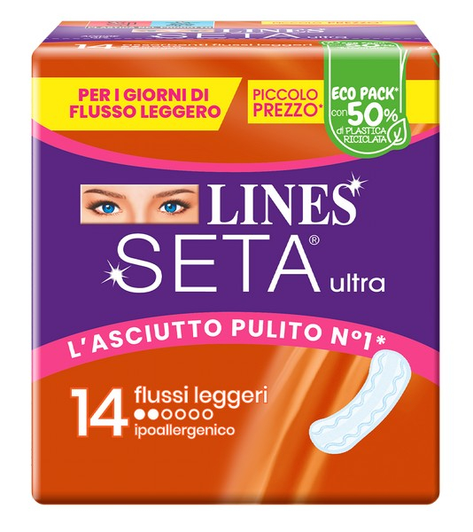 LINES SETA ULTRA LEGGERO - ASSORBENTI SOTTILI PER FLUSSO ABBONDANTE E NOTTE - 14PZ